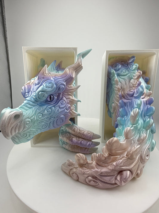 Emerging Cloud Dragon Book Nook | 3D Printed Fantasy Dragon Bookshelf Decor