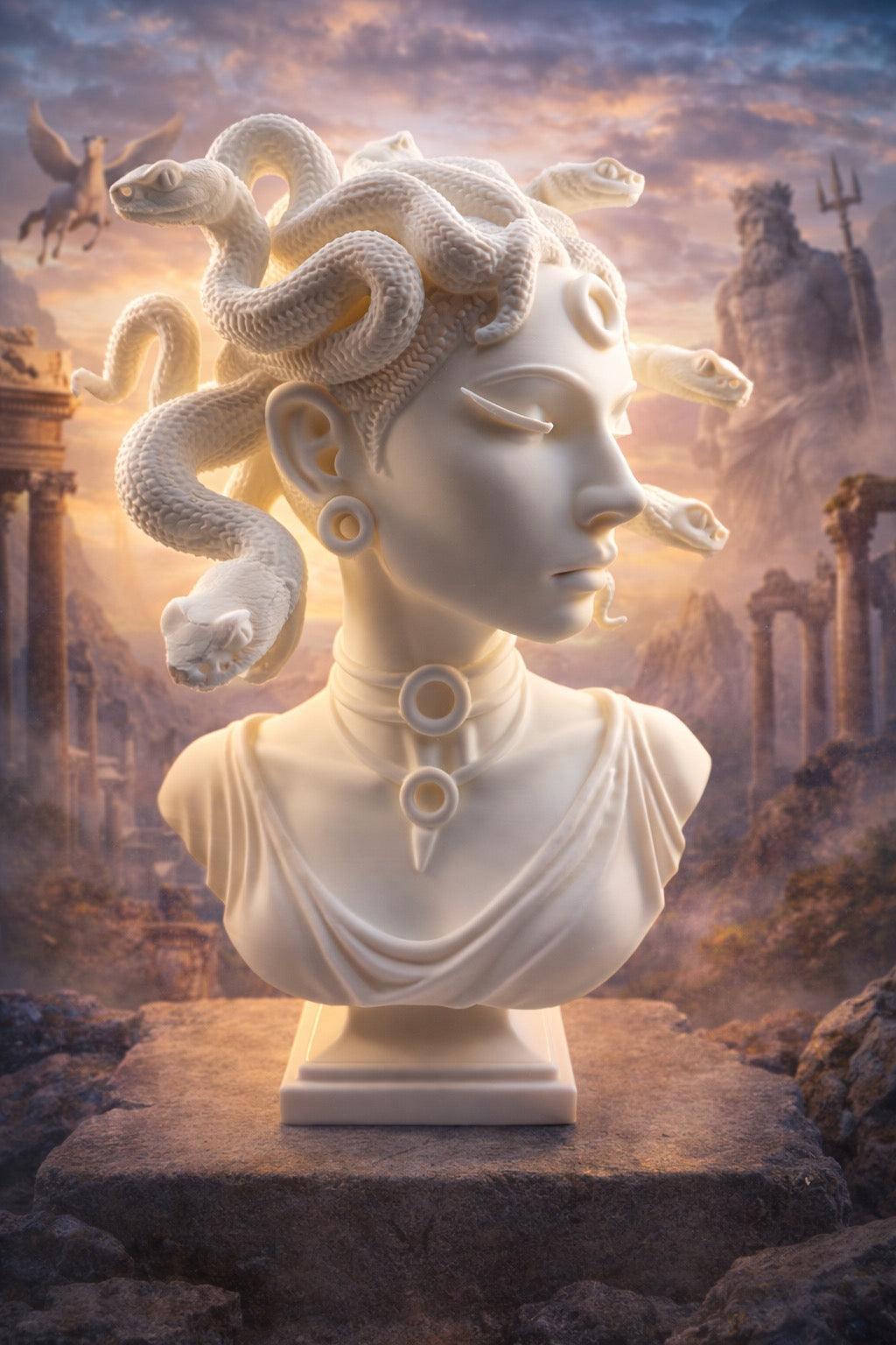 Medusa Bust Statue – 3D Printed Greek Mythology Sculpture, Gothic Home Accent